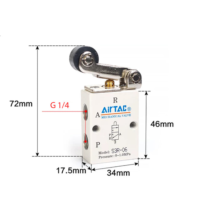 Airtac S3R-08: Manual Valve. 3 Way - S3R08G