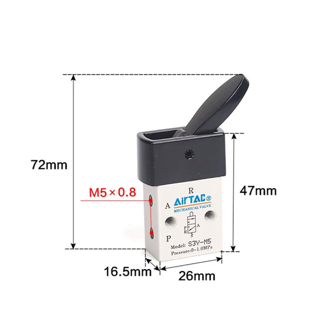 Airtac S3Y-M5: Manual Valve. 3 Way - S3YM5