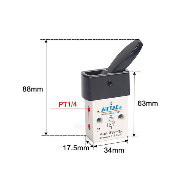 Airtac S3Y-08: Manual Valve. 3 Way - S3Y08